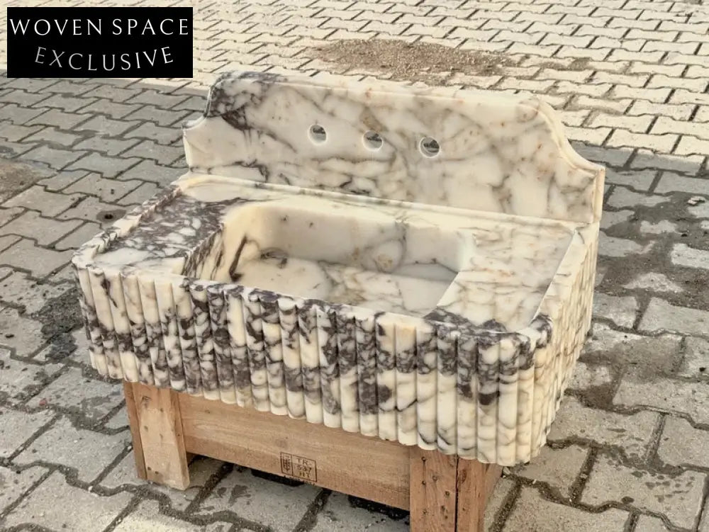 Francesco Viola Marble Sink Ribbed Backsplash Wall-Mounted Basin