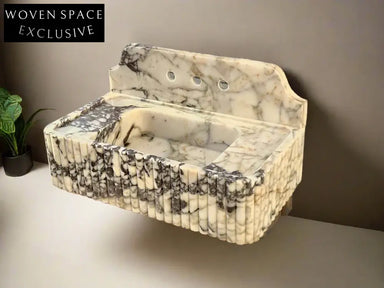 Francesco Viola Marble Sink Ribbed Backsplash Wall-Mounted Basin