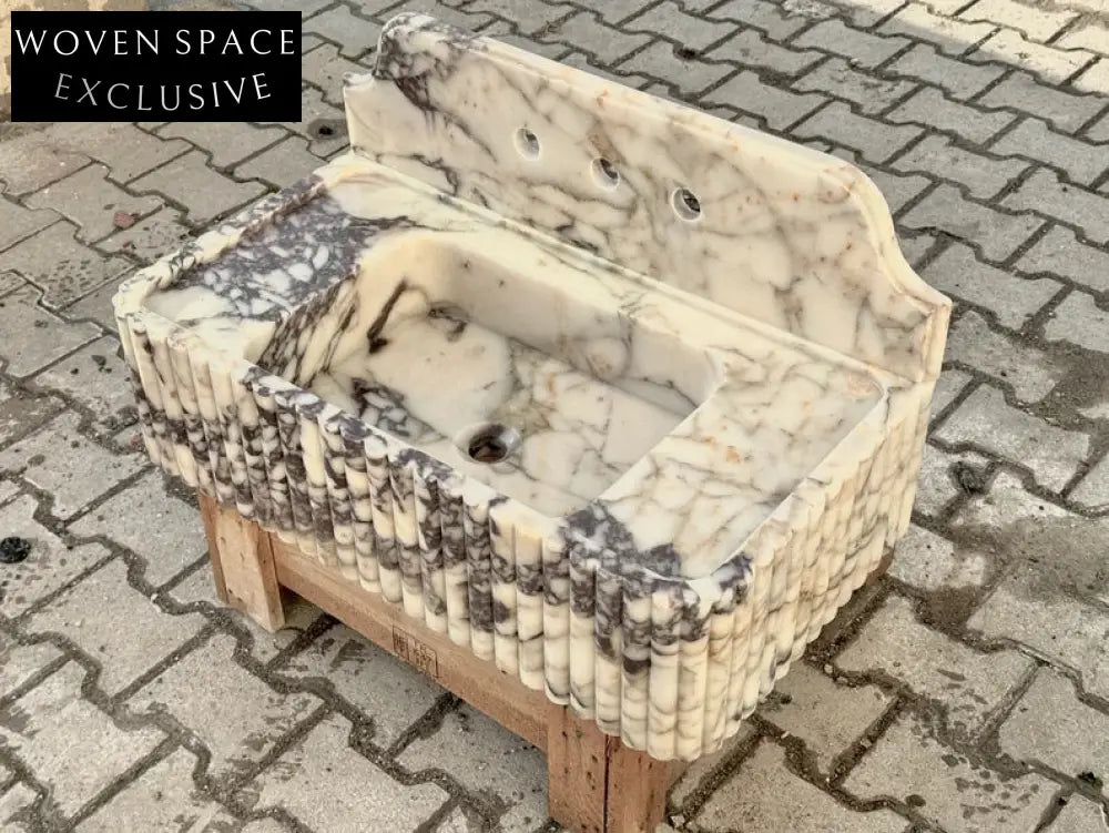 Francesco Viola Marble Sink Ribbed Backsplash Wall-Mounted Basin