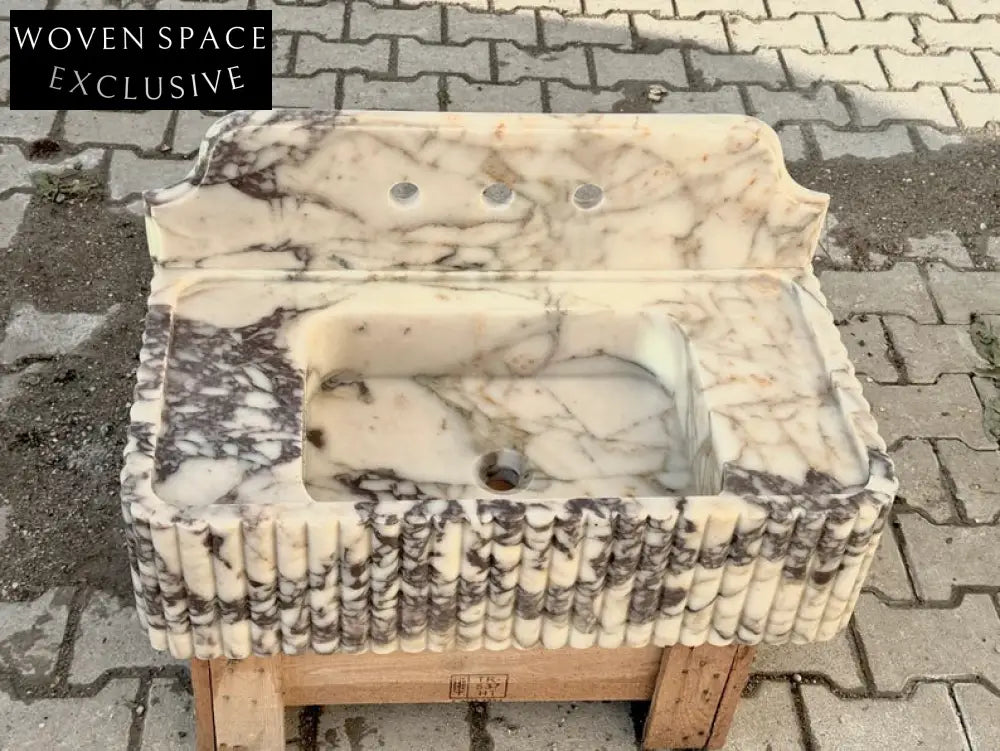 Francesco Viola Marble Sink Ribbed Backsplash Wall-Mounted Basin