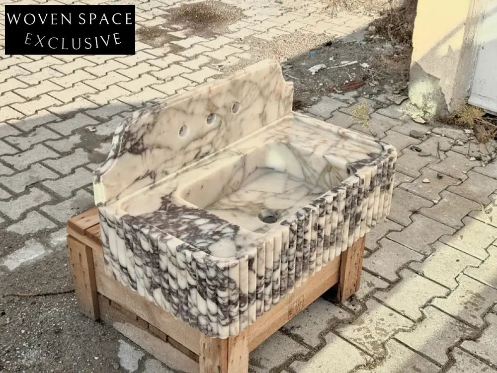 Francesco Viola Marble Sink Ribbed Backsplash Wall-Mounted Basin