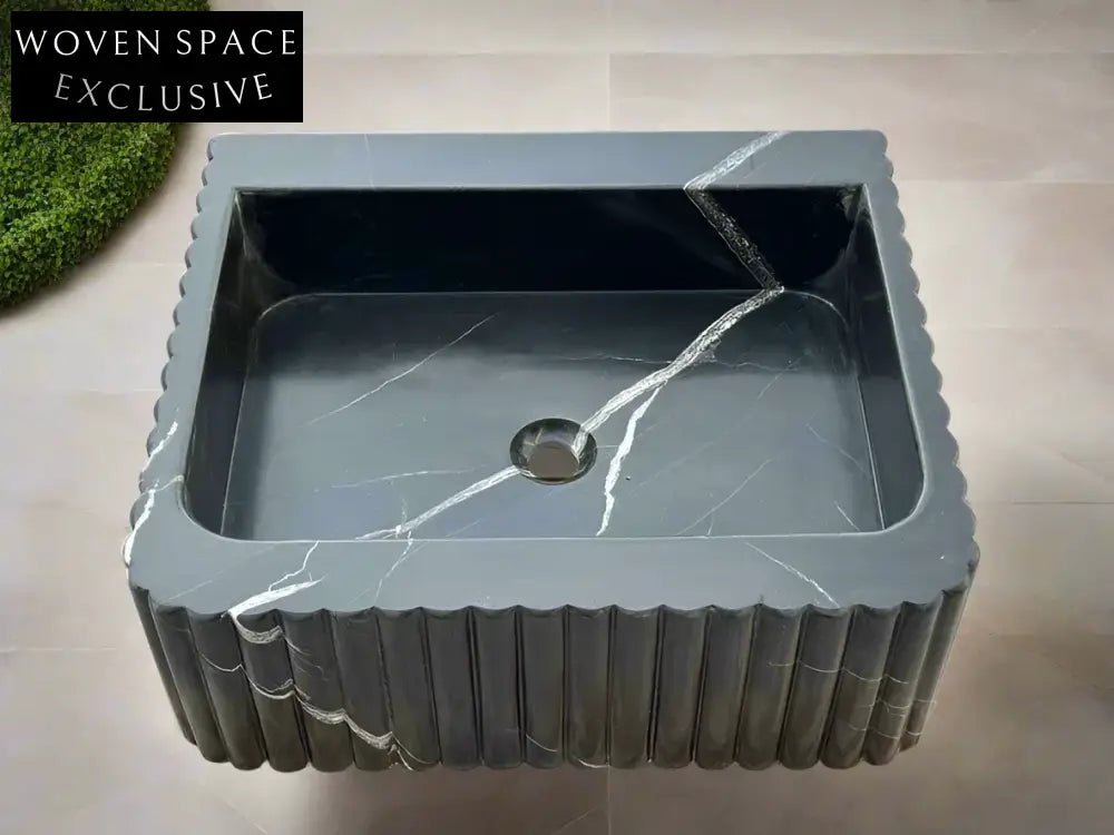 Frederico Black marble sink ribbed 3 Sides marble Wash basin
