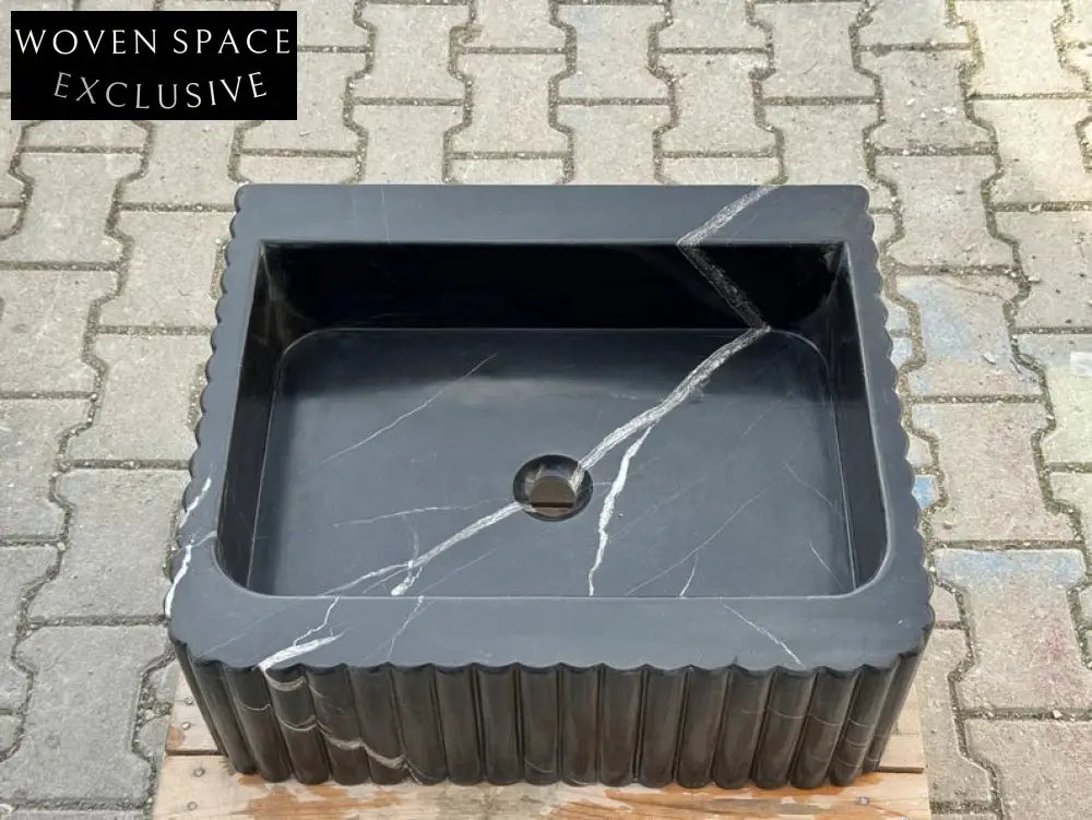 Frederico Black marble sink ribbed 3 Sides marble Wash basin