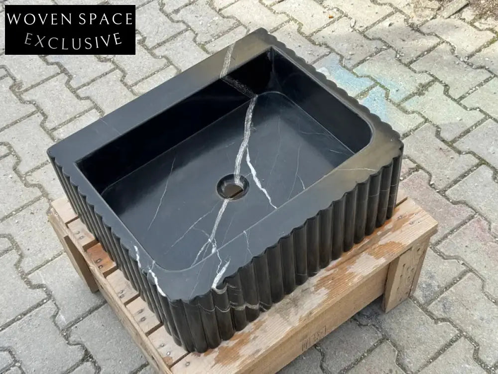Frederico Black marble sink ribbed 3 Sides marble Wash basin