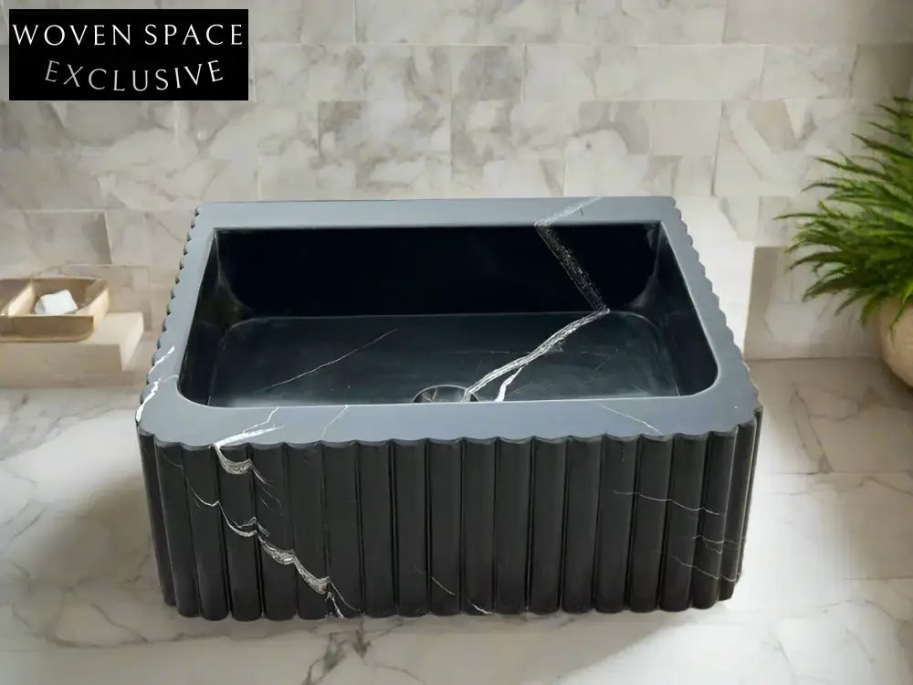 Frederico Black marble sink ribbed 3 Sides marble Wash basin