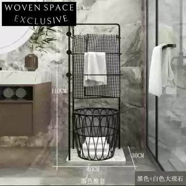 Freestanding Bathroom Towel Rack with Laundry Basket, Hotel Style Towel Holder