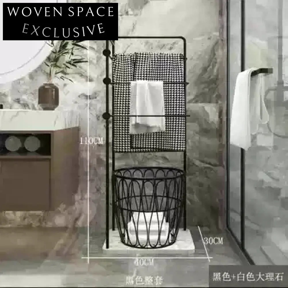 Freestanding Bathroom Towel Rack with Laundry Basket Storage Shelf