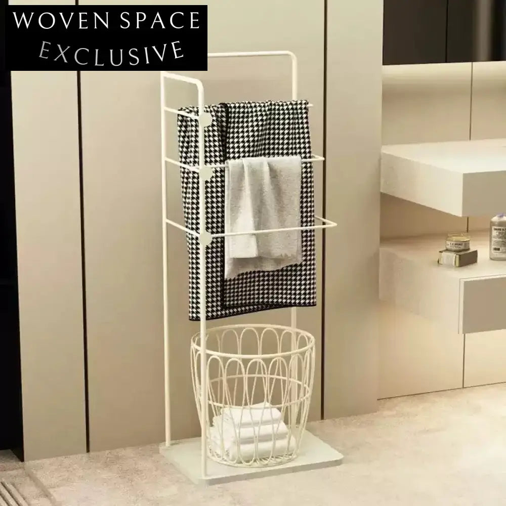 Freestanding Bathroom Towel Rack with Laundry Basket Storage Shelf
