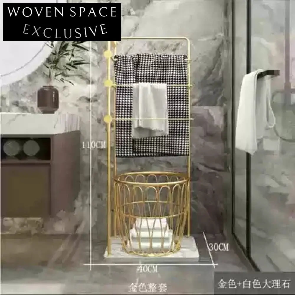 Freestanding Bathroom Towel Rack with Laundry Basket Storage Shelf
