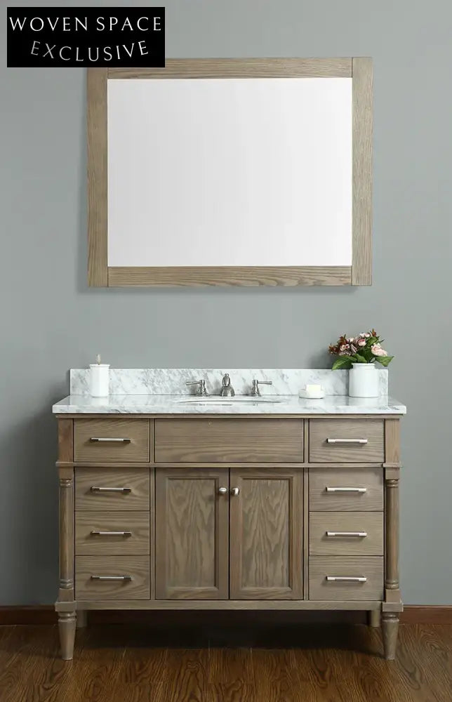 French Antique Style Solid Wood Bathroom Vanity Cabinet with Marble Top