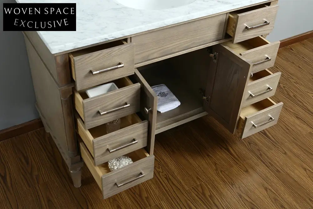 French Antique Style Solid Wood Bathroom Vanity Cabinet with Marble Top