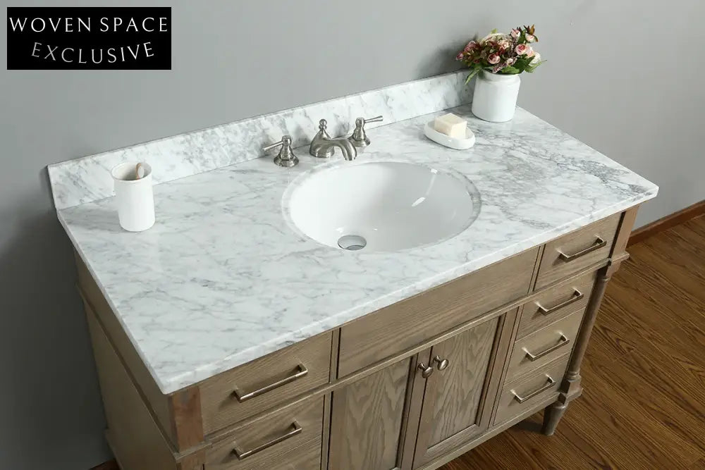 French Antique Style Solid Wood Bathroom Vanity Cabinet with Marble Top