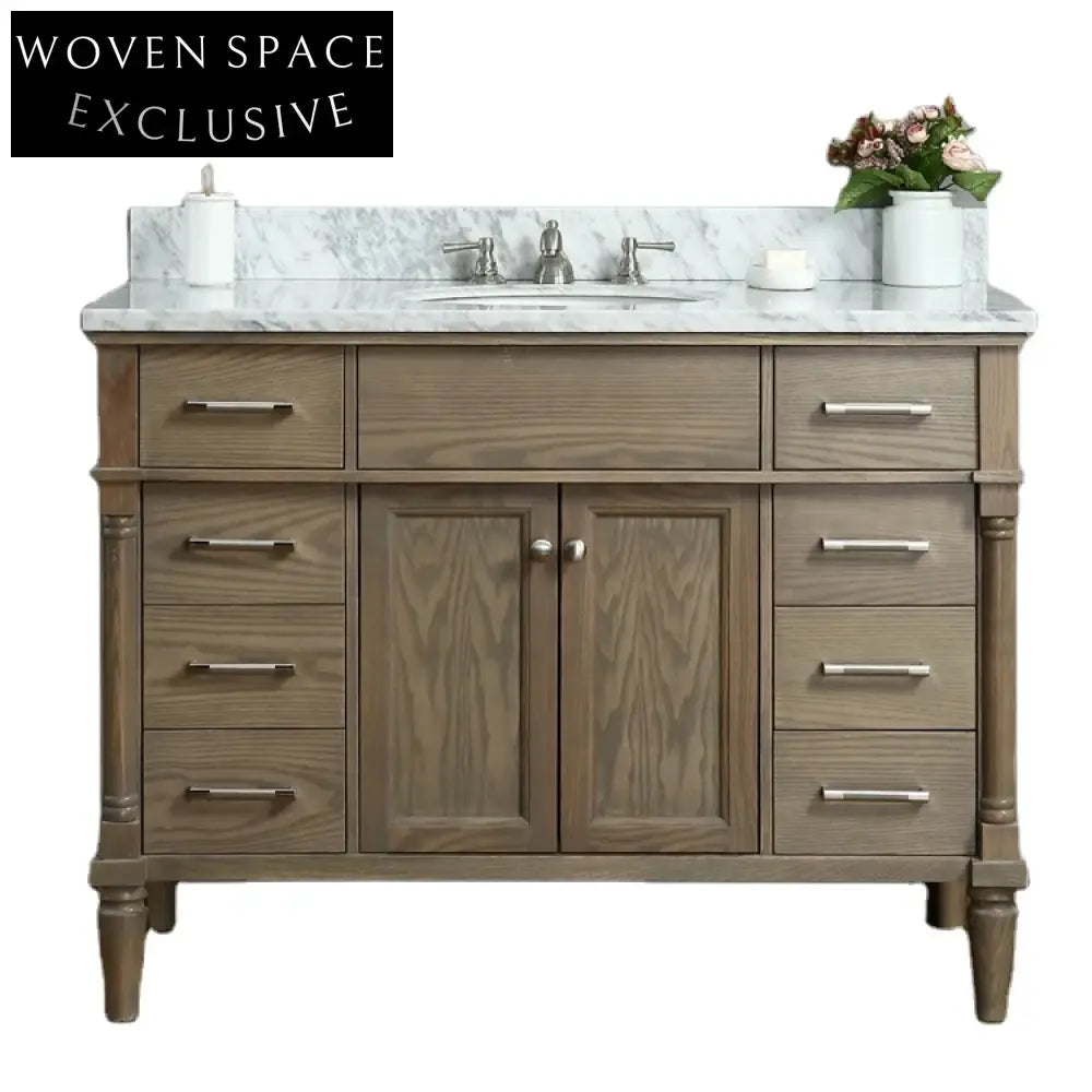 French Antique Style Solid Wood Bathroom Vanity Cabinet with Marble Top