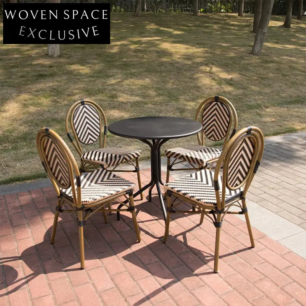 French Bistro Outdoor Rattan Wicker Dining Chair - Bamboo Look Garden Furniture