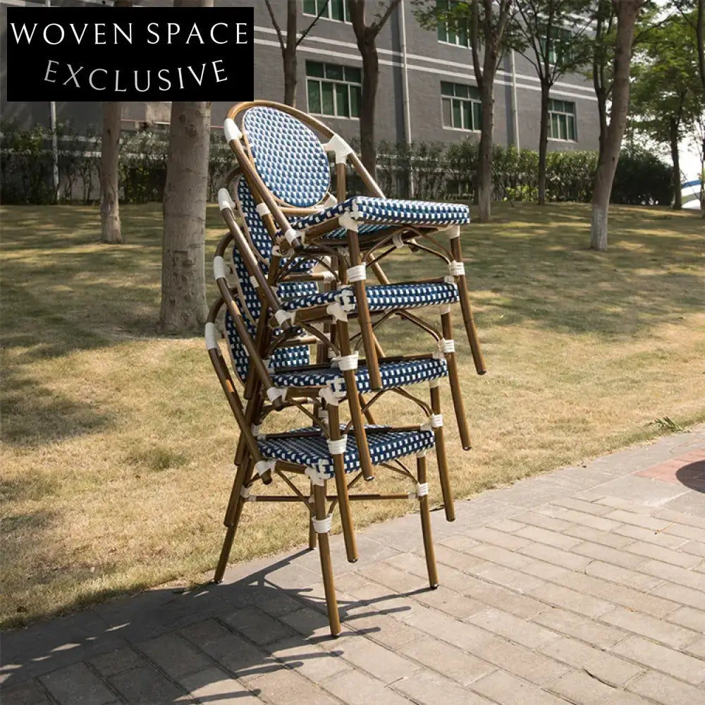 French Bistro Outdoor Rattan Wicker Dining Chair - Bamboo Look Garden Furniture