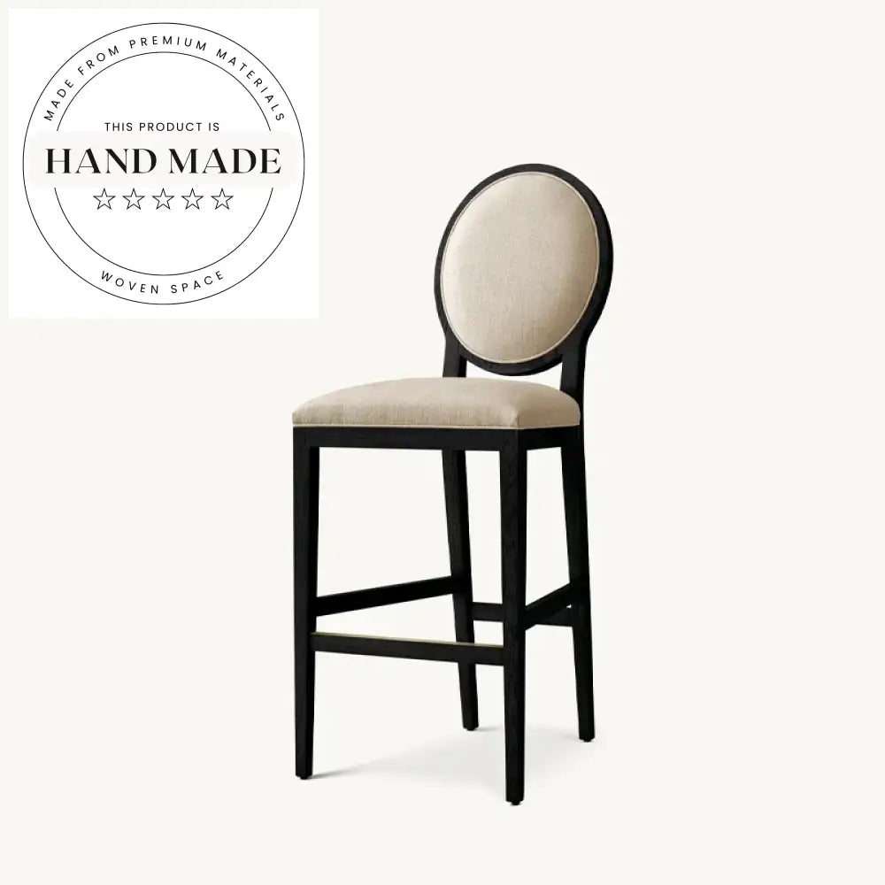 French Contemporary Round Fabric Wooden Counter Stool for Kitchen & Bar