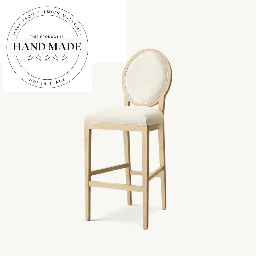 French Contemporary Round Fabric Wooden Counter Stool for Kitchen & Bar