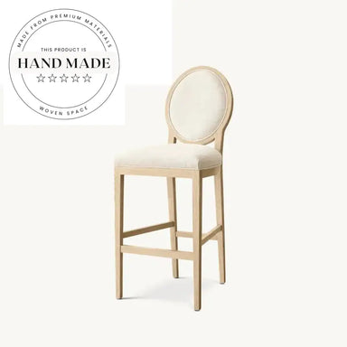 French Contemporary Round Fabric Wooden Counter Stool for Kitchen & Bar