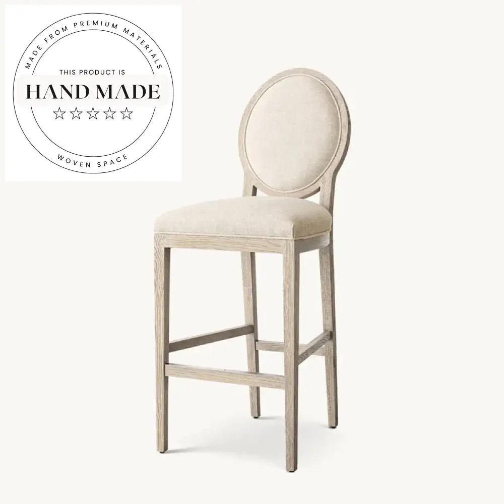 French Contemporary Round Fabric Wooden Counter Stool for Kitchen & Bar