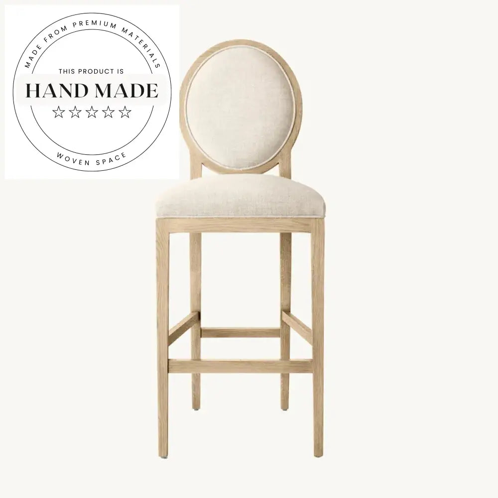 French Contemporary Round Fabric Wooden Counter Stool for Kitchen & Bar