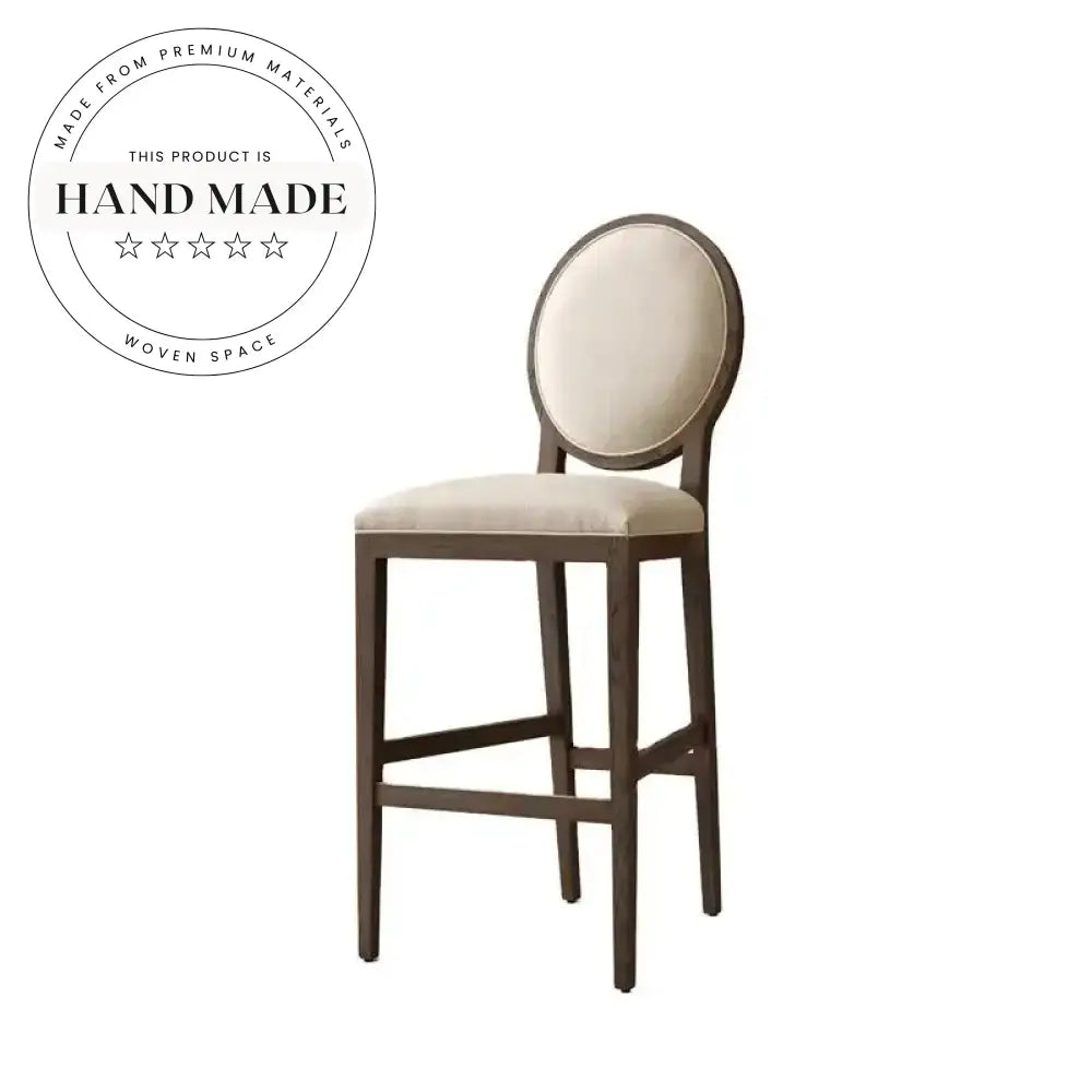 French Contemporary Round Fabric Wooden Counter Stool for Kitchen & Bar