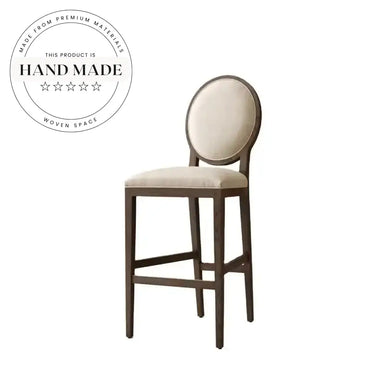 French Contemporary Round Fabric Wooden Counter Stool for Kitchen & Bar