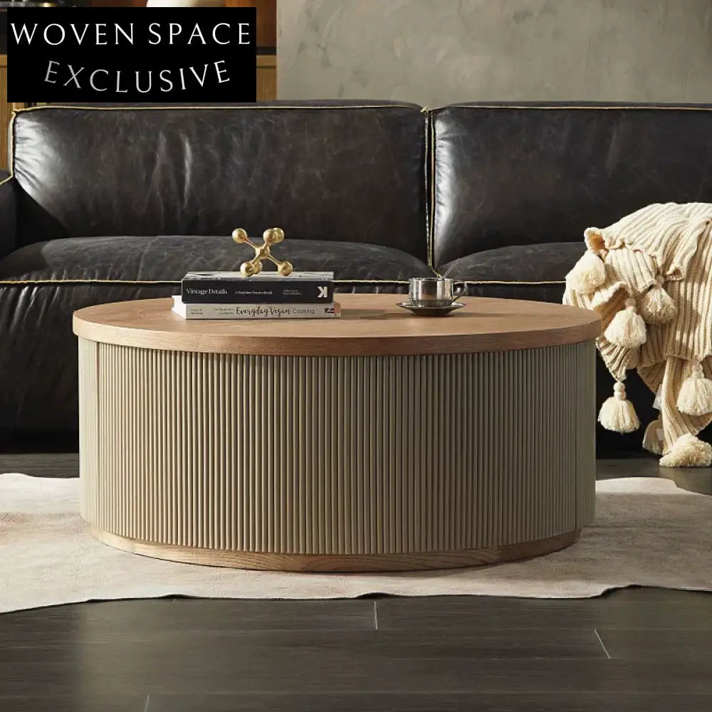 French country retro antique cement paint round coffee table living room designer model room wabi-sabi style tea table