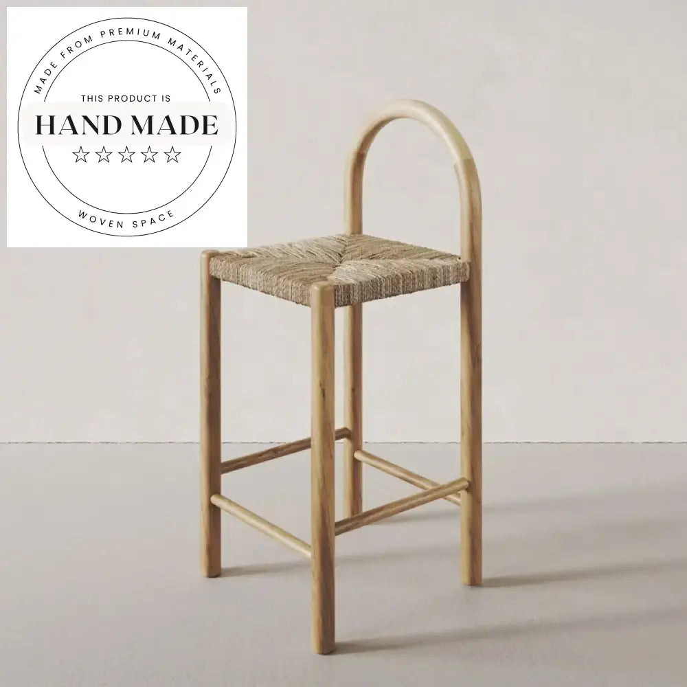 French Medieval Solid Wood Woven Grass Vine Kitchen Counter Bar Stool