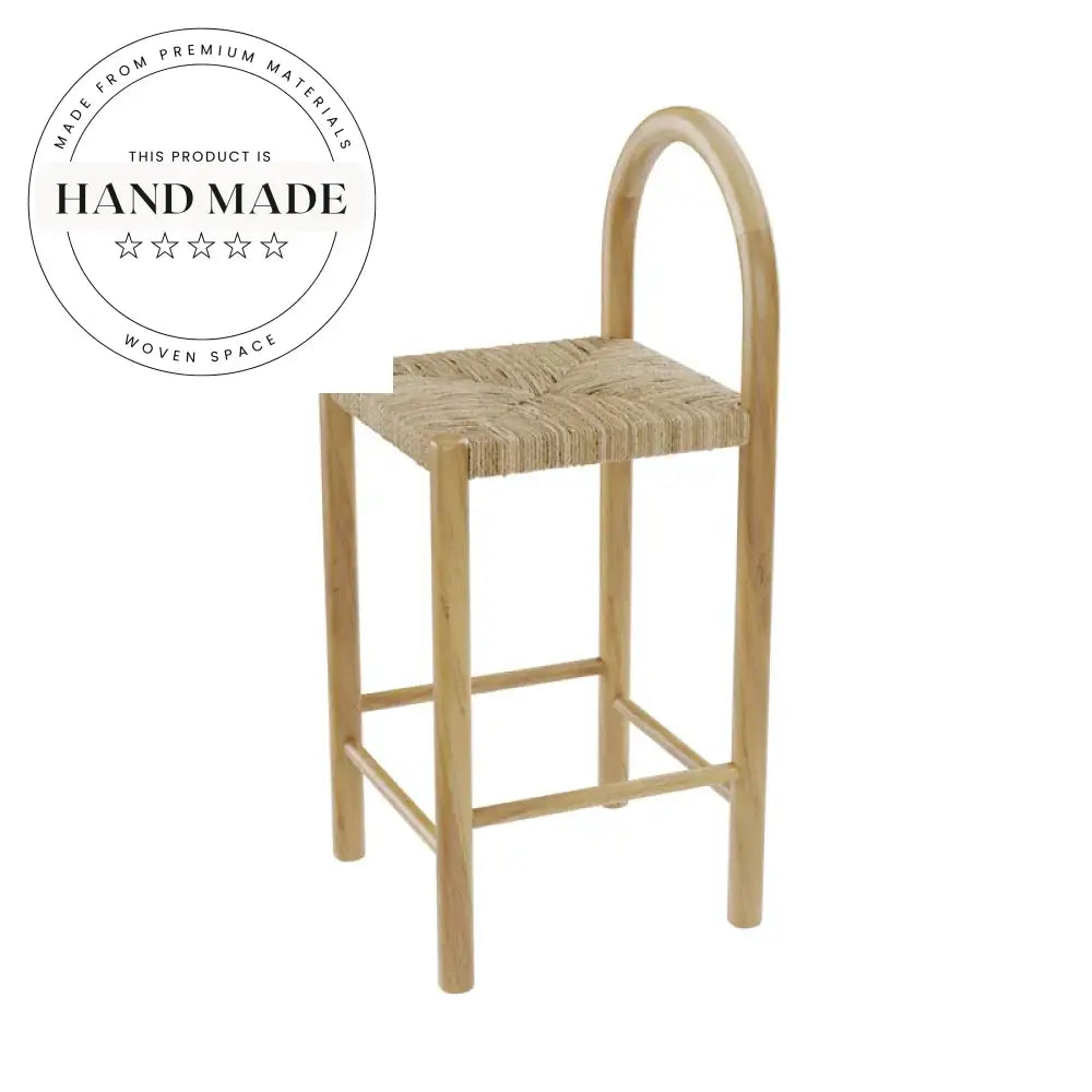 French Medieval Solid Wood Woven Grass Vine Kitchen Counter Bar Stool