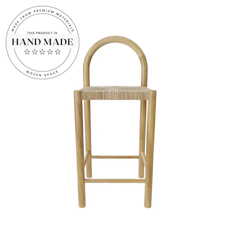 French Medieval Solid Wood Woven Grass Vine Kitchen Counter Bar Stool