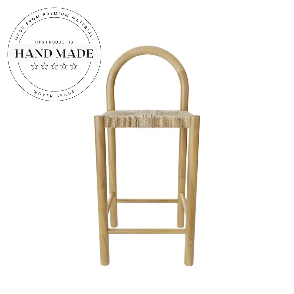 French Medieval Solid Wood Woven Grass Vine Kitchen Counter Bar Stool