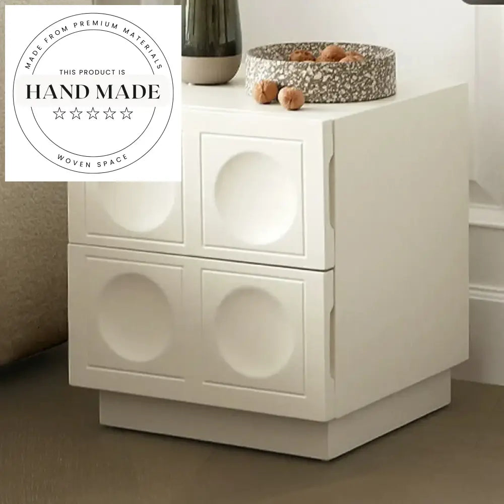 French Modern White Nightstand with Mirrored Drawers Bedside Table