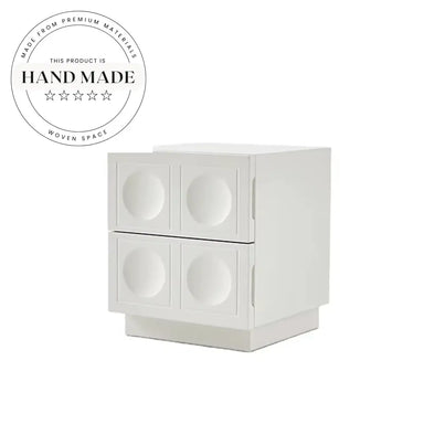 French Modern White Nightstand with Mirrored Drawers Bedside Table
