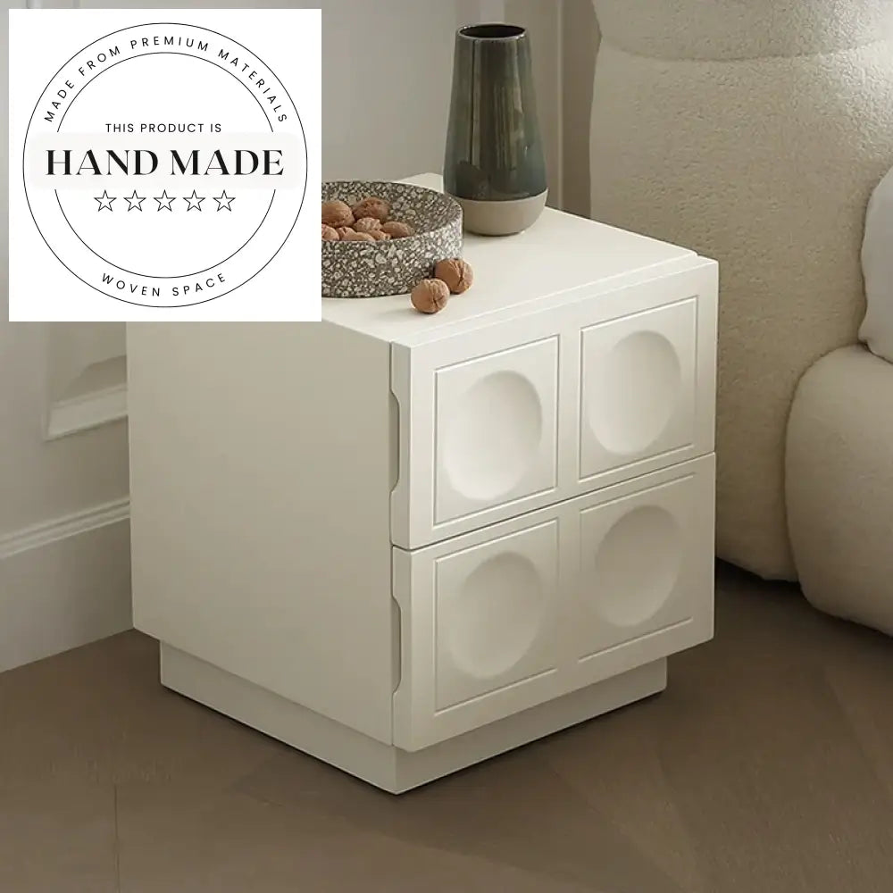 French Modern White Nightstand with Mirrored Drawers Bedside Table
