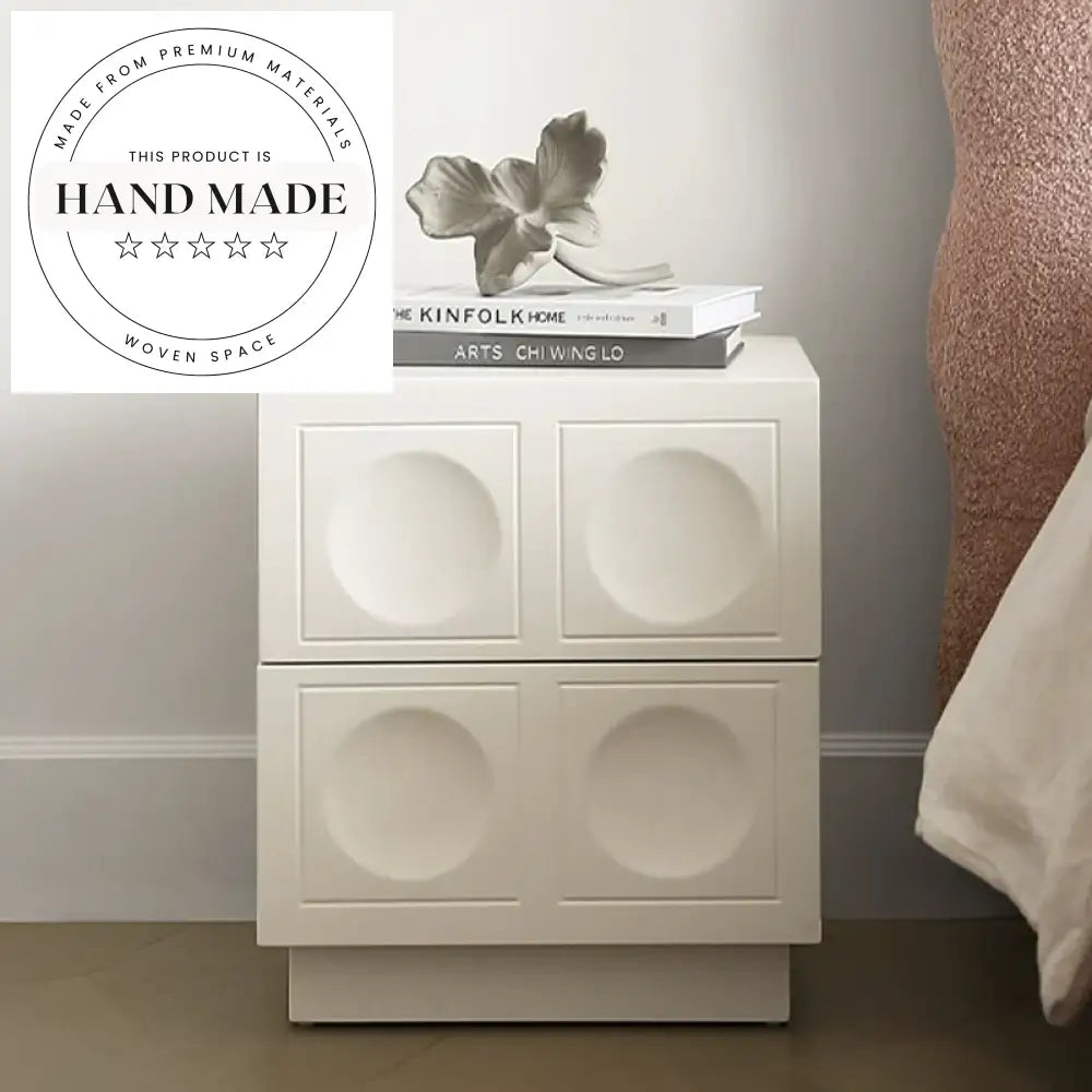 French Modern White Nightstand with Mirrored Drawers Bedside Table