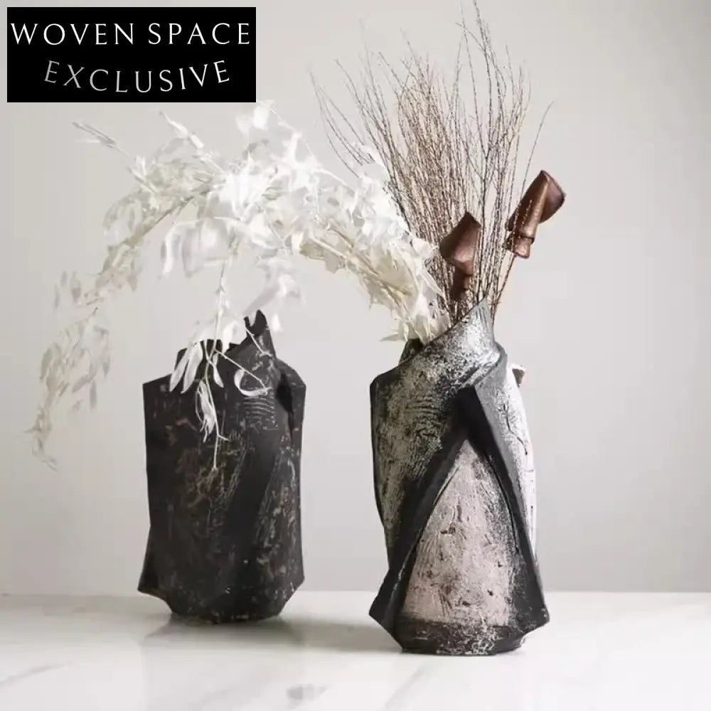 French Retro Black Ceramic Unique Shape Living Room Decor Vase