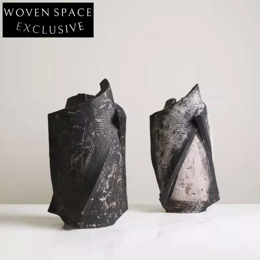 French Retro Black Ceramic Unique Shape Living Room Decor Vase