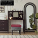 French Retro Black Rattan Full Length Floor Mirror for Bedroom Living Room