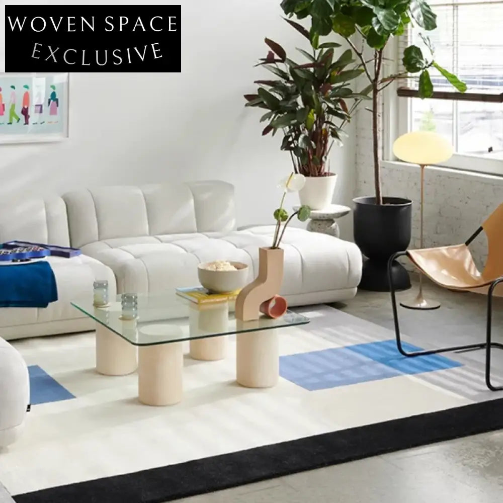 French Retro Cream Geometric Luxury Area Rug, 0.51-inch Thick Hand-Tufted Carpet