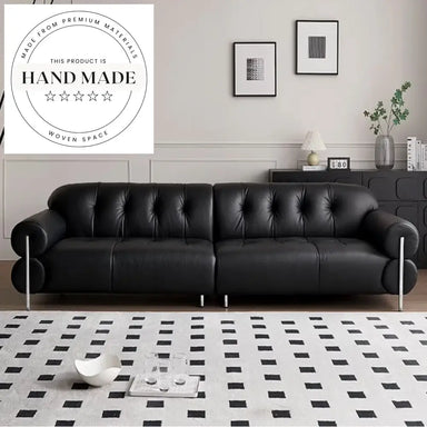 French Retro Luxury 3-Seater Genuine Leather Sectional Sofa