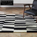 French Retro Modern Black White Geometric Plaid Shaggy Area Rug