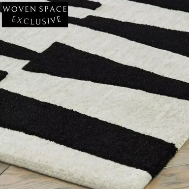 French Retro Modern Black White Geometric Plaid Shaggy Area Rug