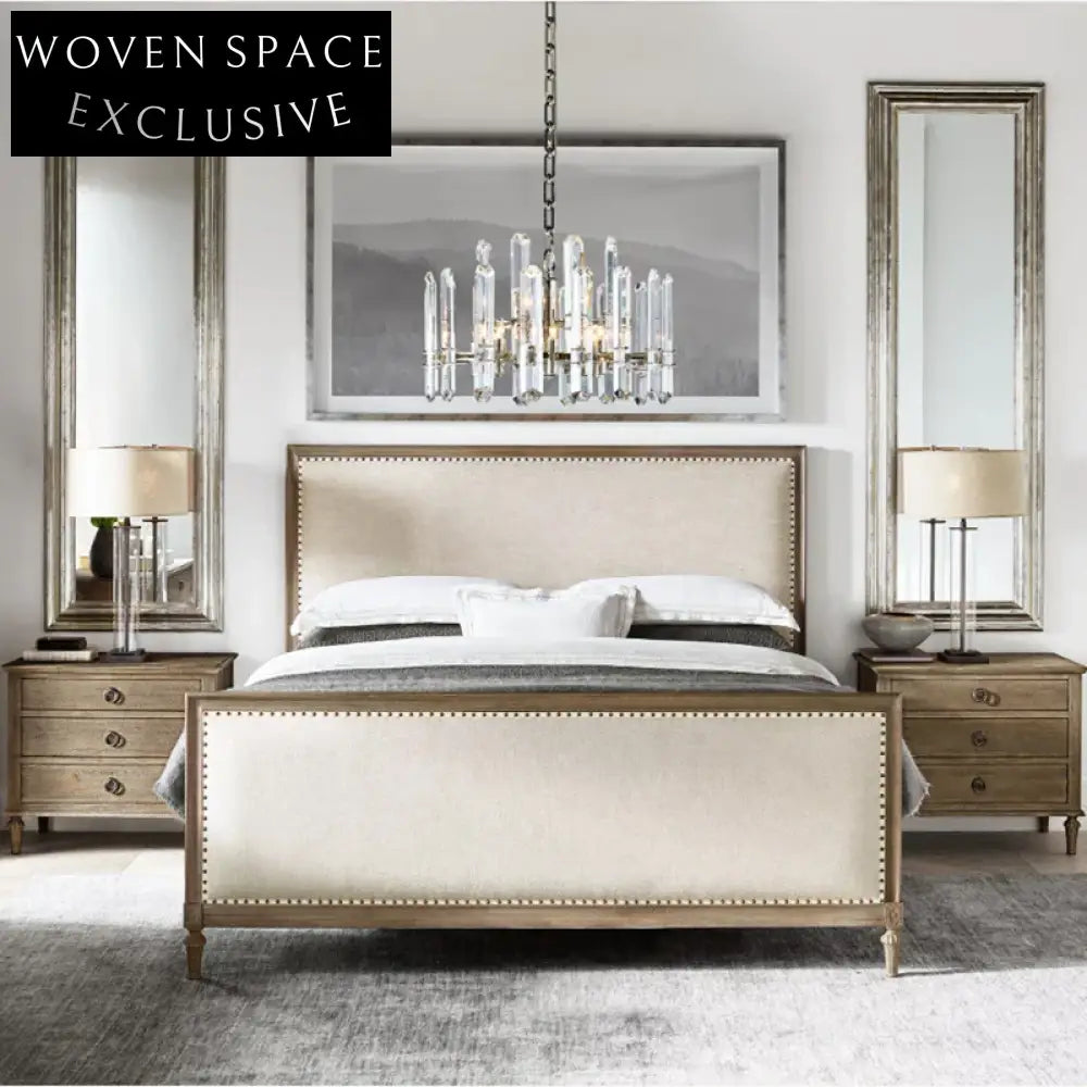 French Retro Oak Wood 3-Drawer Bedside Nightstand for Bedroom