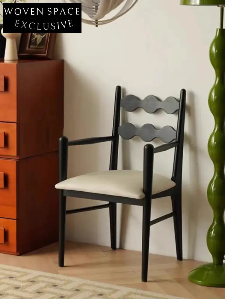 French retro solid wood dining chair home small apartment soft armrest single chair living room net celebrity medieval