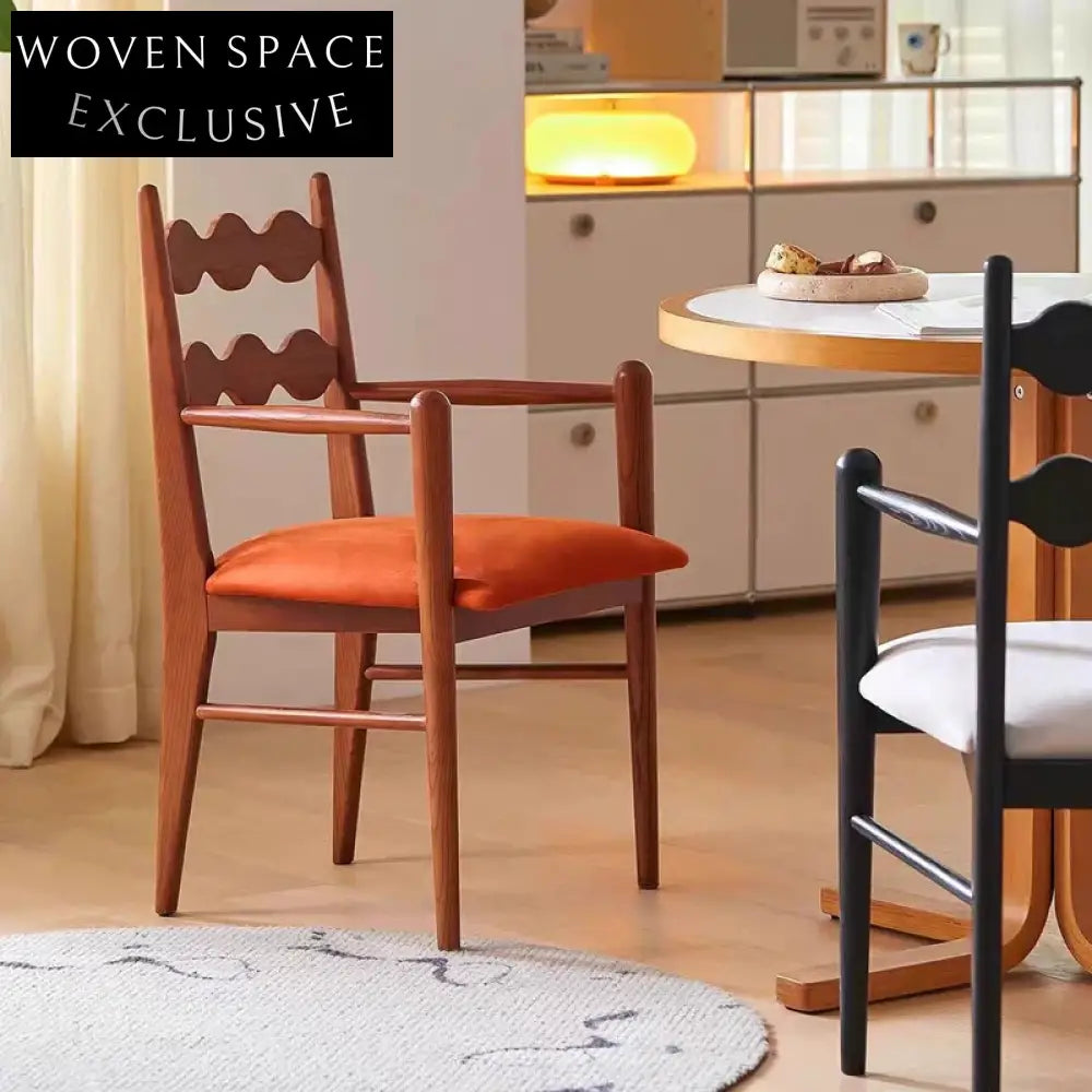 French retro solid wood dining chair home small apartment soft armrest single chair living room net celebrity medieval