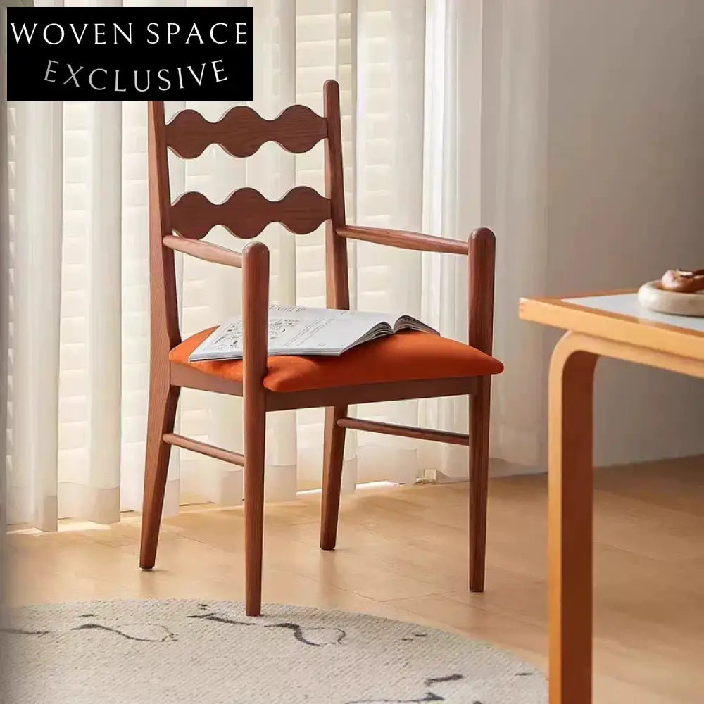 French retro solid wood dining chair home small apartment soft armrest single chair living room net celebrity medieval