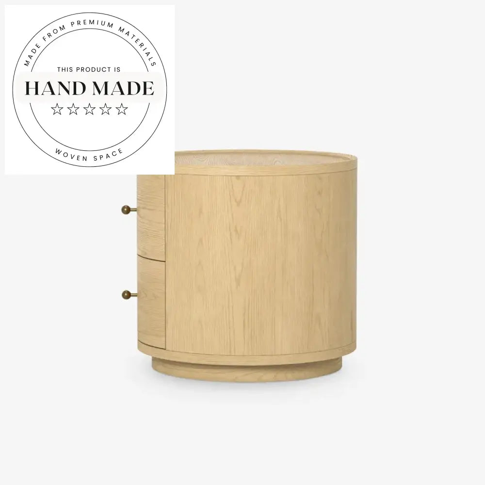French Round Wooden 2-Drawer Modern Bedside Table Nightstand