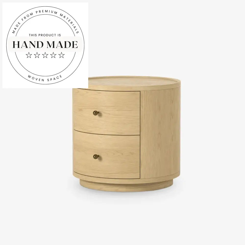 French Round Wooden 2-Drawer Modern Bedside Table Nightstand