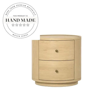 French Round Wooden 2-Drawer Modern Bedside Table Nightstand