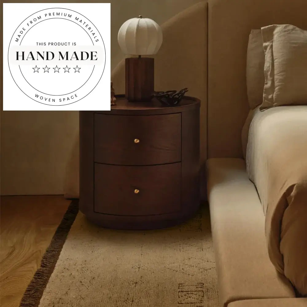 French Round Wooden 2-Drawer Modern Bedside Table Nightstand